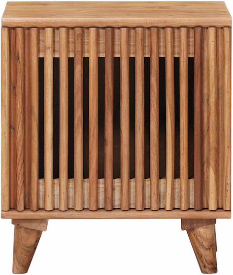 Bedside Table Made of Solid Wood and Glass Beige 40x30x45cm
