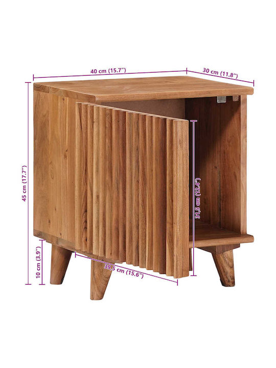 Κομοδίνο από Μασίφ Ξύλο και Γυαλί Μπεζ 40x30x45cm