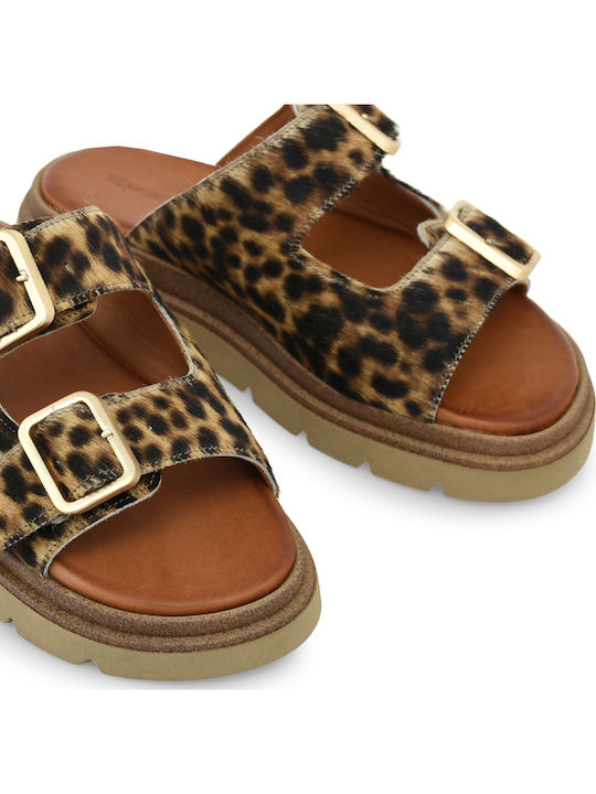 Leather Women's Flat Sandals Brown