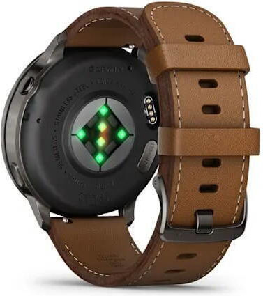 Garmin Venu 4 Stainless Steel 45mm Αδιάβροχο Smartwatch με Παλμογράφο (Slate with Brown Leather Band)