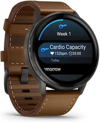 Garmin Venu 4 Stainless Steel 45mm Αδιάβροχο Smartwatch με Παλμογράφο (Slate with Brown Leather Band)