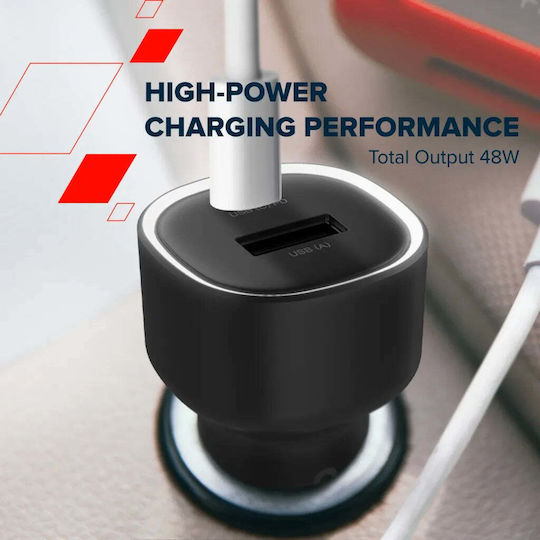 Canyon Auto-Ladegerät 48W Schnellladung mit Anschlüssen: 1xUSB 1xType-C Schwarz Farbe