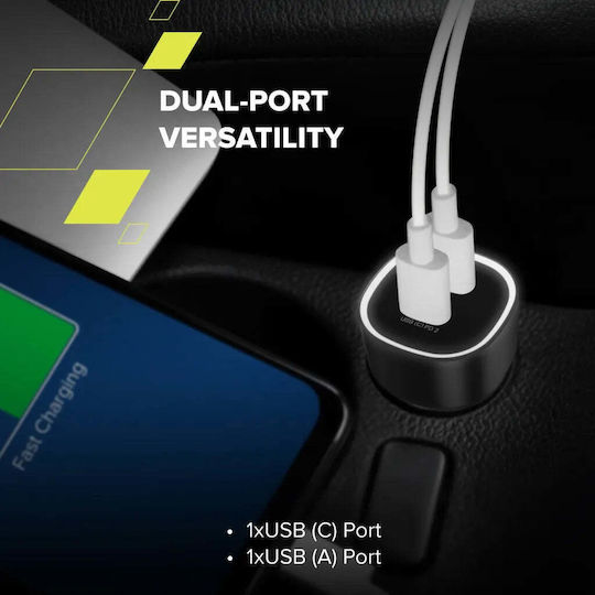 Canyon Handy-Autoladegerät 85W Schnellladen mit Anschlüssen: 1xUSB 1xType-C Schwarz Farbe