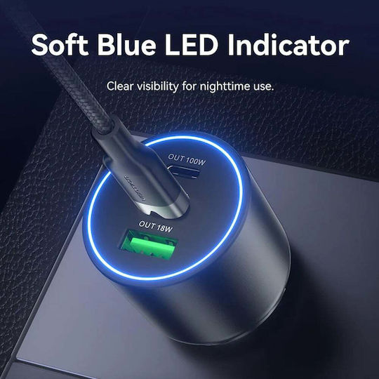 Vention Auto-Ladegerät 100W mit Anschlüssen: 1xUSB 2xType-C