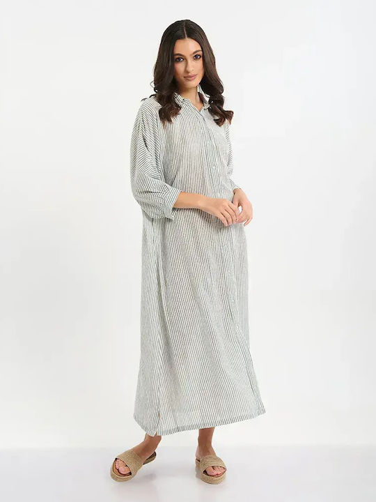 Ble Resort Collection Women's Beachwear Gray / White Caftan