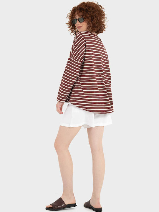 Bluza Damă Bumbac Mânecă Lungă Burgundy