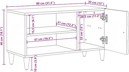 TV Stand Metal & Wood Brown L80xW31.5xH46cm