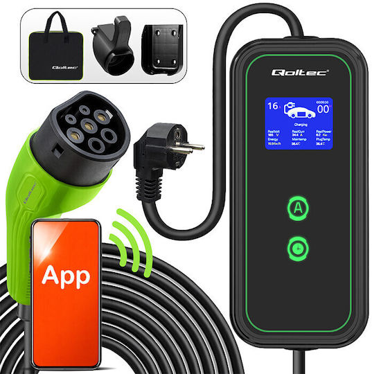 Qoltec Φορητός Μονοφασικός Σταθμός Φόρτισης 3.5kW με Ενσωματωμένο Καλώδιο Type 2 (52476)