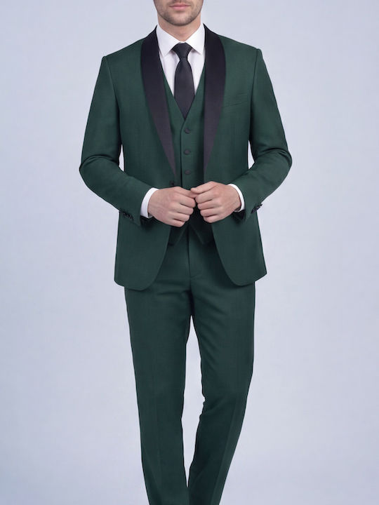 Men's Suit with Vest Slim Fit Green