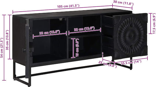 TV Stand Metal & Wood Black L105xW30xH54cm