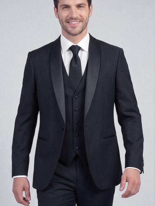 Men's Suit with Vest Slim Fit Black