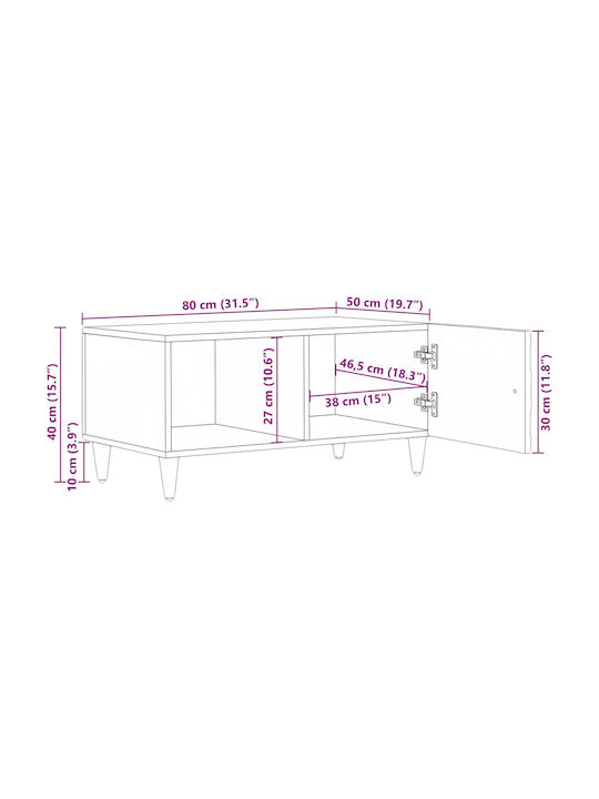 Rectangular Central Wooden Brown Coffee Table W80xD50xH40cm