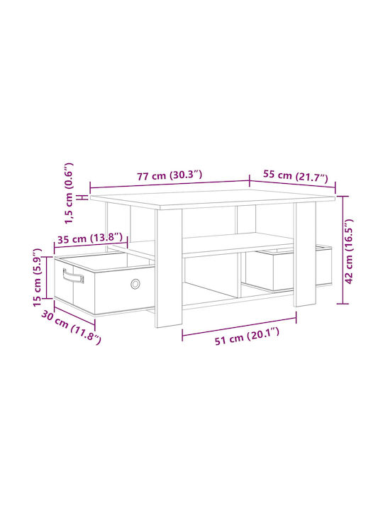 vidaXL Rechteckiger Beistelltisch Aus Holz Mit Schubladen Weiß M77xP55xH42cm