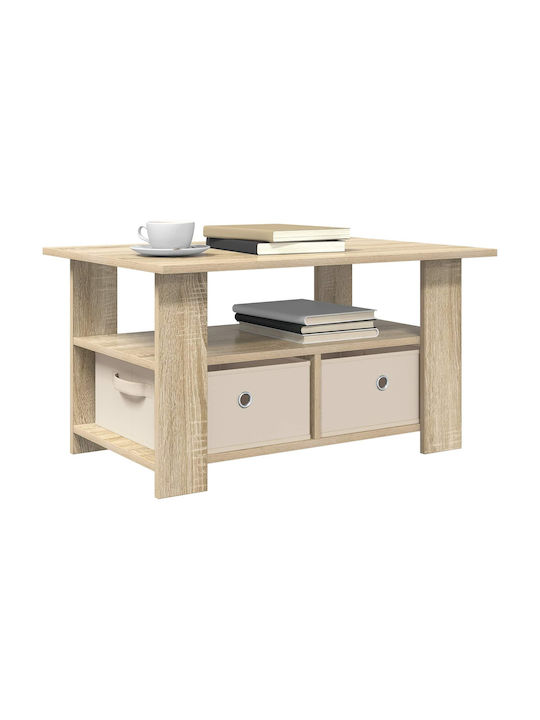Rectangular Side Wooden Coffee Table with Drawers Oak Sonoma W77xL55xH42cm