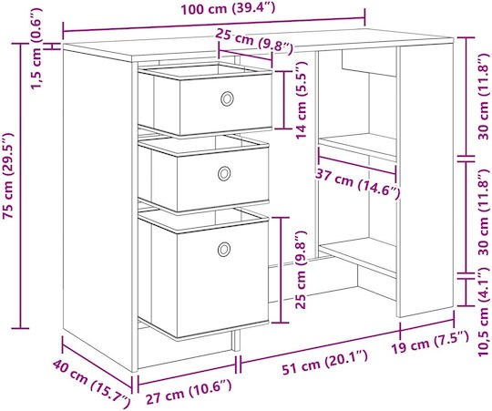 Wooden Desk White 100x40x75cm