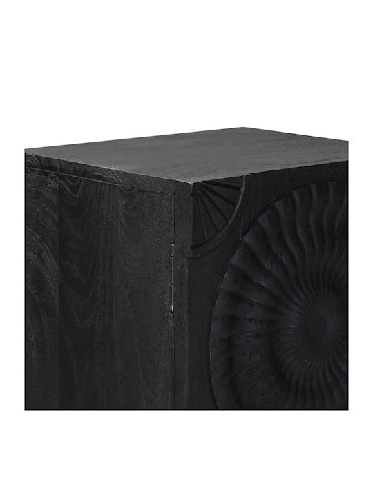 Highboard Floor Living Room Display Cabinet Made of Wood & Metal with Windowed Black 35x30x120cm