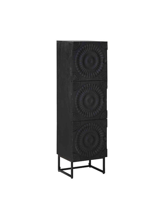 Highboard Floor Living Room Display Cabinet Made of Wood & Metal with Windowed Black 35x30x120cm