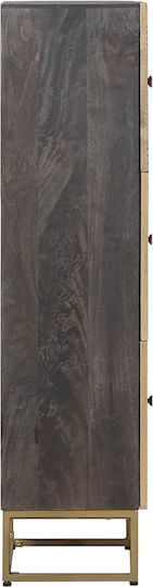 Highboard Βιτρίνα Σαλονιού από Ξύλο & Μέταλλο με Τζάμι Ορείχαλκος 35x30x120cm