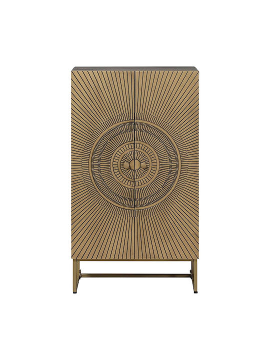 Highboard Floor Living Room Display Cabinet Made of Wood & Metal with Windowed Brass 53.5x30x95cm