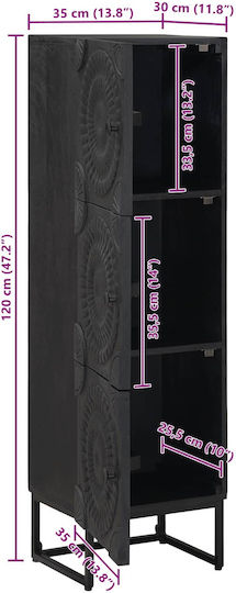 Highboard Living Room Display Cabinet made of Wood and Metal with Windowed Black 35x30x120cm