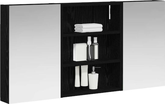 vidaXL Badezimmerspiegel Led mit Regal & Schrank 100x10,5cm Schwarzer