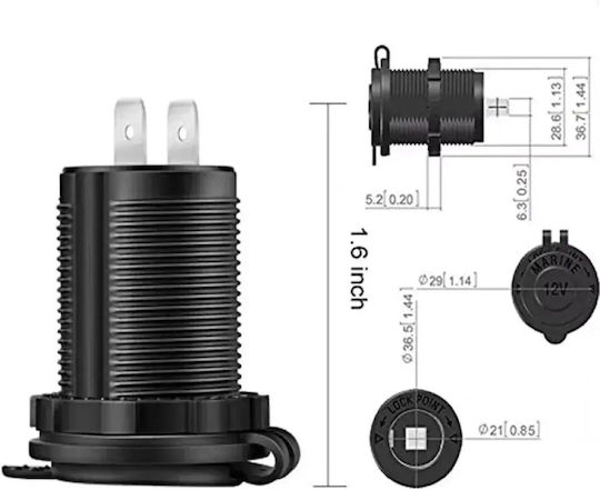 Wasserdichte Zigarettenanzünderbuchse 12v/24v Rotes LED-Licht & Schutzkappe Tc-462
