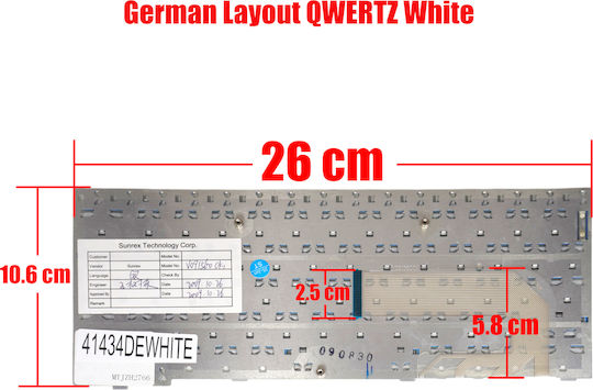 German Keyboard for Laptop Samsung N120 N510 NP-120 NP-510 V091560BK1 V091560CS1 BA59-02524B BA59-02523B BA59-02524A V091560BS1 V091560CK1 DE White Code 41434dewhite