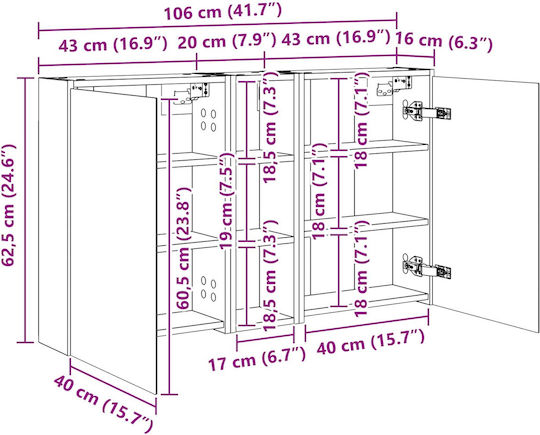 vidaXL Oglindă de Baie cu Lumini LED cu Dulap 106x16cm Transparentă