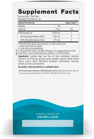 Nordic Naturals Ultimate Omega 2x Рибено Масло 2150mg 2.5g 60 Капсули Natural