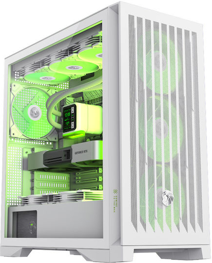 GameMax LEADER 2 Gaming Midi Tower Κουτί Υπολογιστή με Πλαϊνό Παράθυρο και ARGB Φωτισμό Λευκό