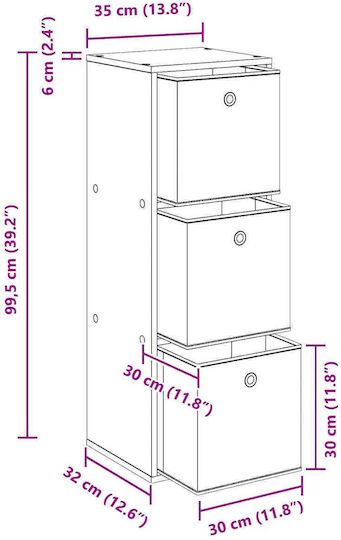 Dulap De Depozitare Din Lemn Cu 3 Sertare L35xL32xH99.5cm