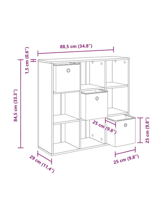 Wooden Storage Drawers with 3 Drawers M88.5xW29xH84.5cm