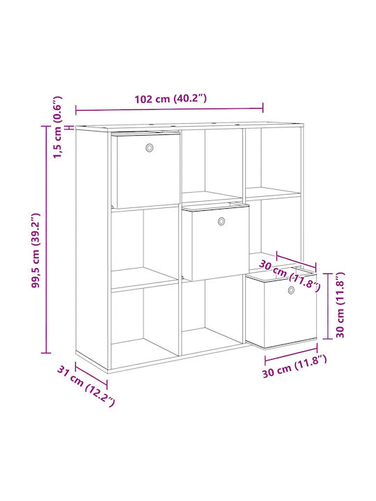 Wooden Storage Cabinet with 3 Drawers M102xP31xH99.5cm