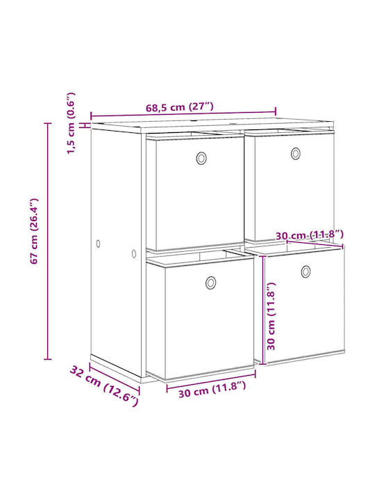 Wooden Storage Drawers with 4 Drawers M68.5xW32xH67 cm