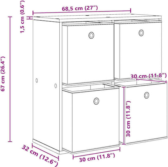 Wooden Storage Drawer Chest with 4 Drawers M68.5xW32xH67cm