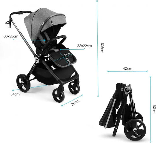 Kidnort Cărucior 2 în 1 Reglabil Potrivit pentru Nou-Născut Negru 10,2kg