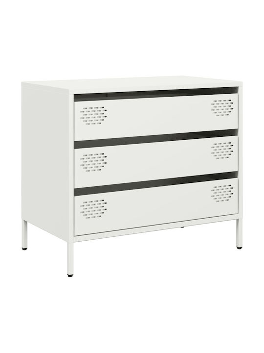 Metallic Chest of Drawers with 3 Drawers White 68x39x58.5cm