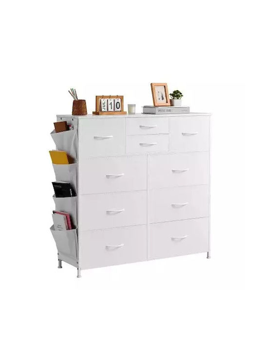 Metallic Chest of Drawers with 10 Drawers White with Fabric Coating 100x30x97.5cm