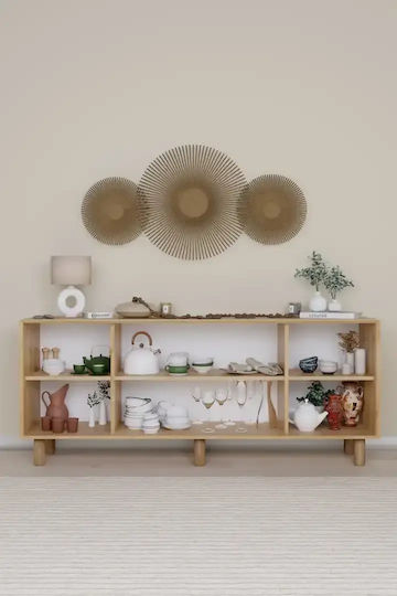 Stewehome Κονσόλα Bohem Pvc Ψάθα 4 Θυρών – Φυσικό Ξύλο 180x40x75cm