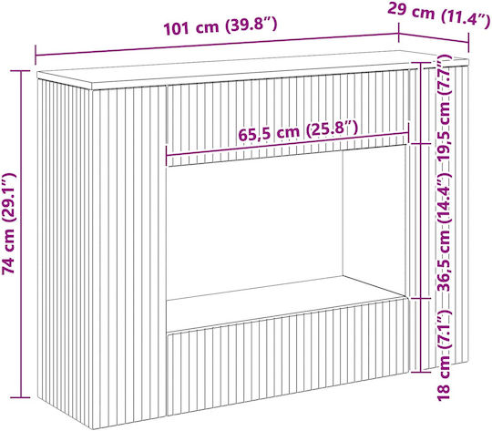 Wooden Console Striped Smoked Oak M101xW29xH74cm