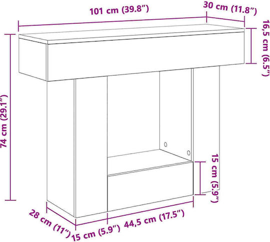 vidaXL Konsolentisch Aus Eichenholz Sonoma M101xT30xH74cm