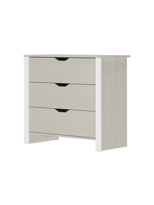 Nairobi Wooden Chest of Drawers with 3 Drawers Whitewashed Chestnut 88x43x80cm