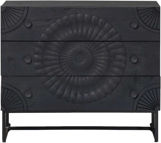 Sideboard Schrank Aus Holz mit Schubladen Schwarz 75x30x65cm