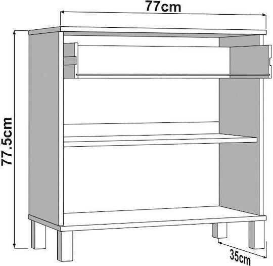 Μπουφές 2k1f2v Ξύλινος με Συρτάρια Λευκό 77x35x78cm