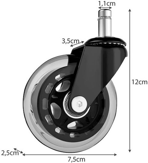 Caster for Office Chair Made of Rubber 5 Pieces 2.2x2.2cm Black