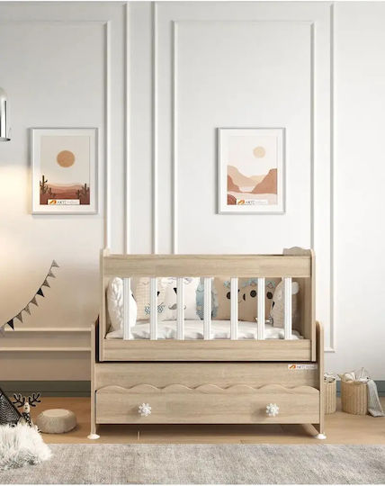 Stewehome Baby Crib Protective Rails Storage Drawer Natural Oak 112x55x92cm