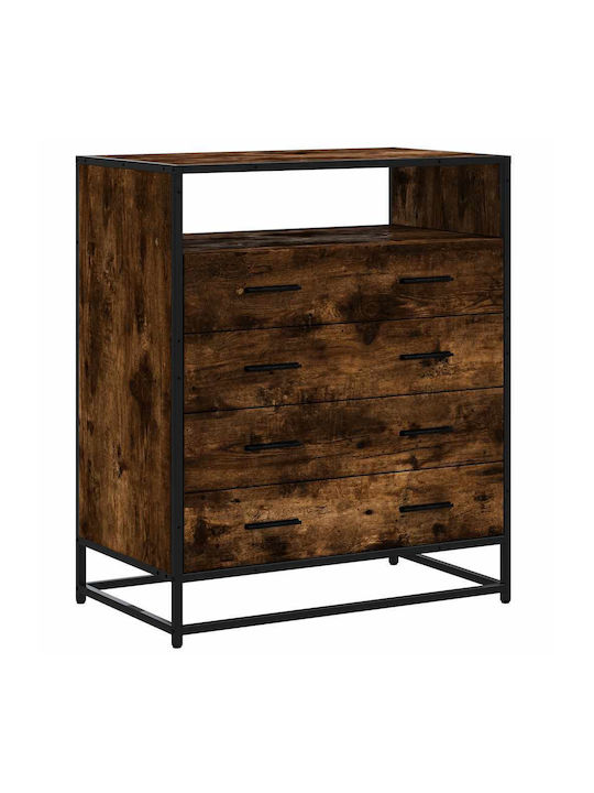 Wooden & Metallic Chest of Drawers Smoked Oak 70x41x70cm