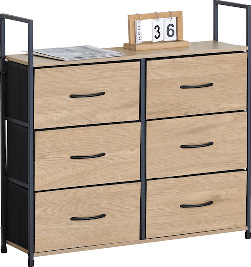 Συρταριέρα Κρεβατοκάμαρας aus Holz & Metall mit 6 Schubladen Δρυς, Μαύρος 80.1x23.5x80cm Συρταριέρα Κρεβατοκάμαρας aus Holz & Metall mit 6 Schubladen Δρυς, Μαύρος 80.1x23.5x80cm