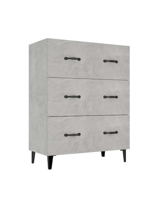 Wooden Chest of Drawers with 3 Drawers Grey Concrete 69.5x34x90cm