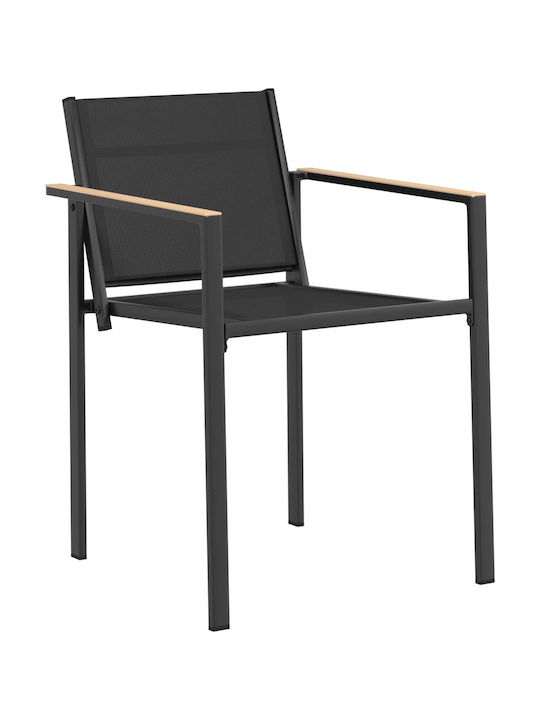 vidaXL Outdoor Chair Metallic Garden Black 2 Pieces 53.5x59x77cm